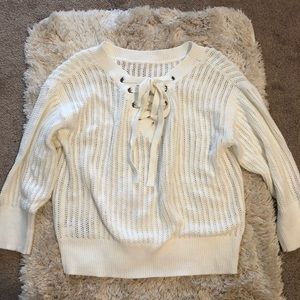 Open knit cream sweater with tie detailing XS Gap